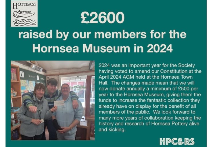 Denise McGranaghan (Hornsea Museum), Paul Watkinson (HPC&RS Chairman) & Amanda Duncan (HPC&RS Treasurer) Cheque presentation of £500.00 following Constitution change to Society annual donation.